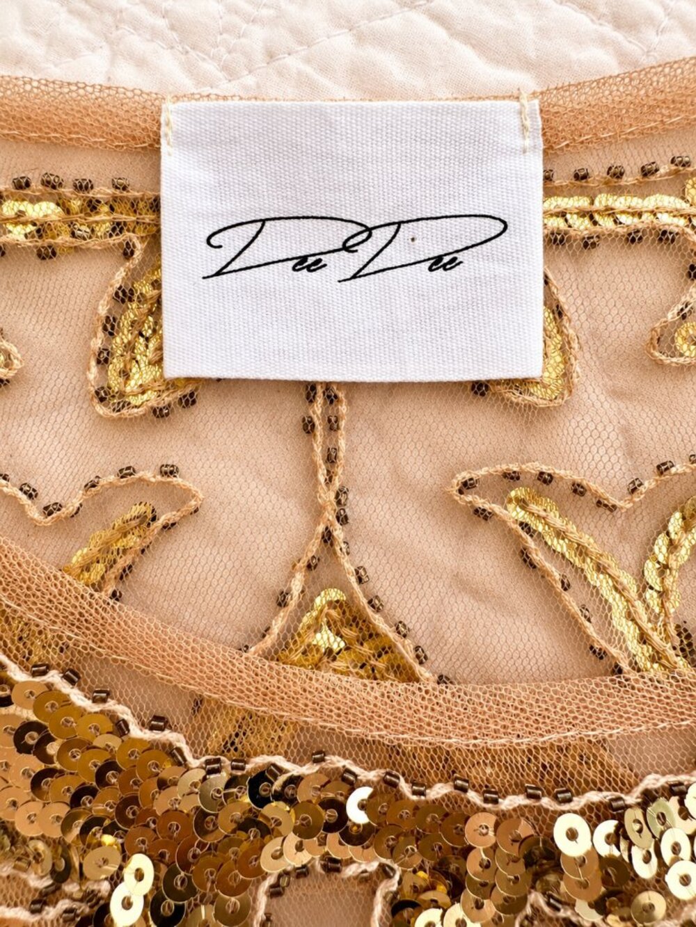 Gold Beaded Embellished Sheer Mesh Crop Top Small - Picture 5 of 6